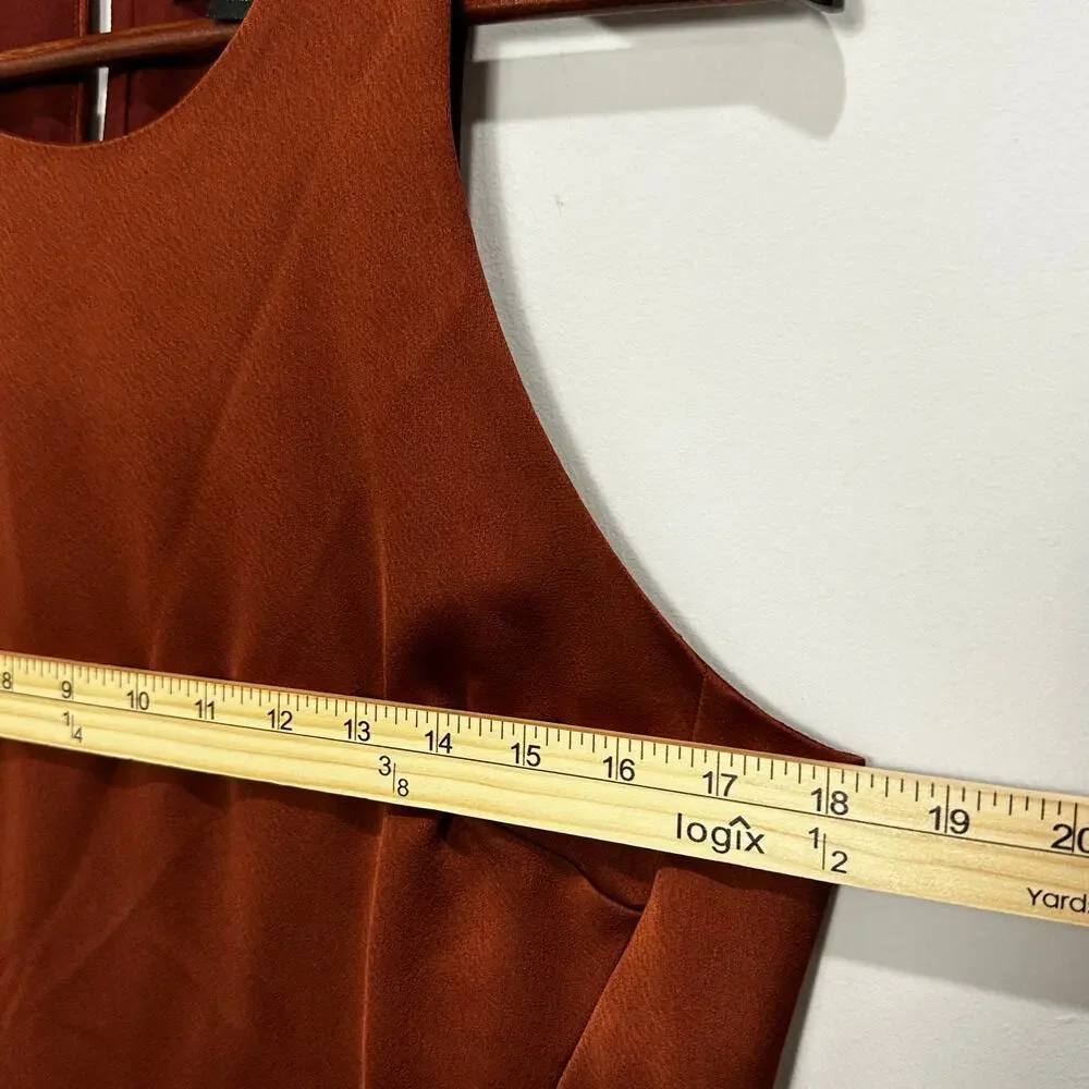 Banana Republic Bias Cut Midi Dress 10 Rust Mesquite Wood UEC Asymmetric Hem - Picture 7 of 10